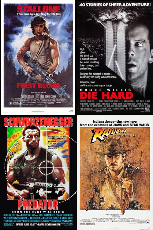 A selection of 1980s action movie posters
