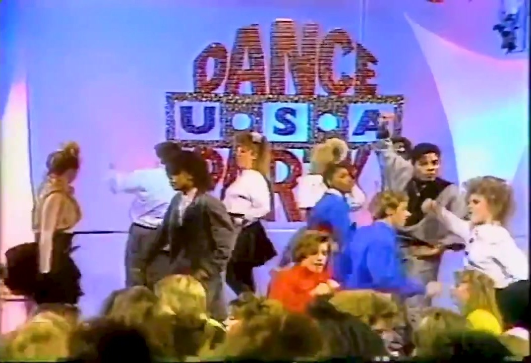 The Dance Party USA sign over the studio dance floor, from a late-80s promo tape
