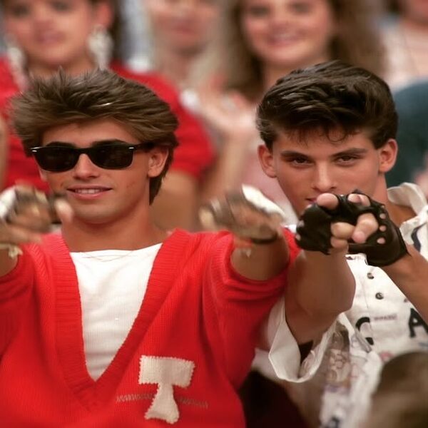 Bobby and Jason pointing at the camera on Dance Party USA