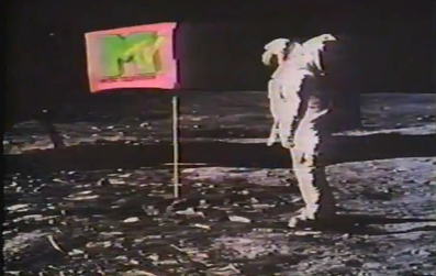 MTV's first promo, 1981, astronaut planting the MTV flag on the moon