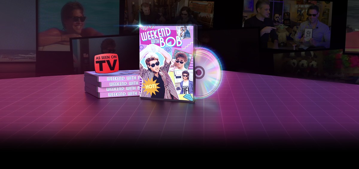 Weekend With Bob 1987 promo Weekend With Bob (1987) DVD on a retro synthwave set — As Seen On TV