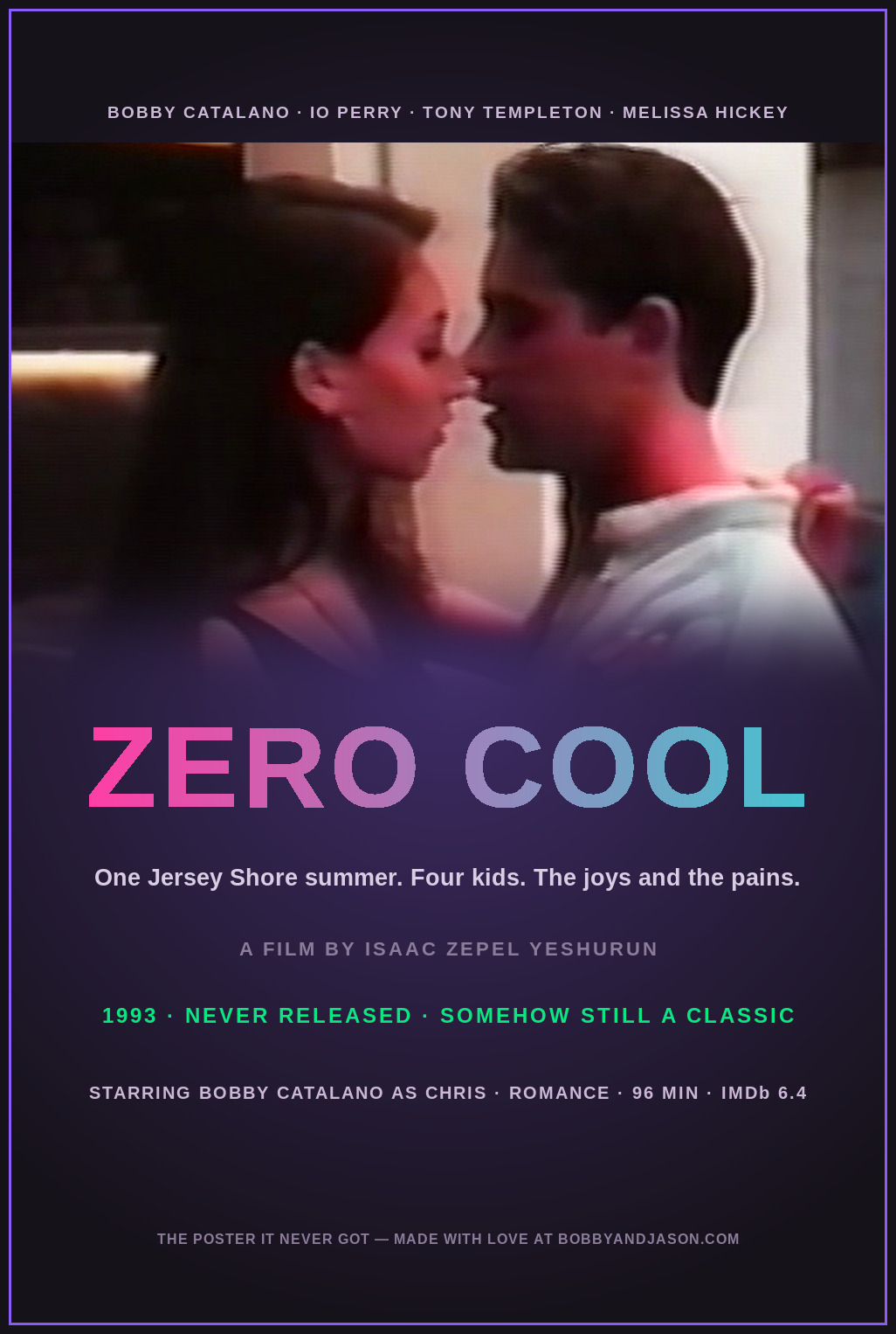 Fan-made poster for Zero Cool (1993) starring Bobby Catalano as Chris, Bobby's 1993 indie film, straight from the vault