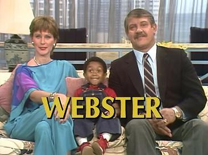 Webster title card with Susan Clark, Emmanuel Lewis and Alex Karras on the couch
